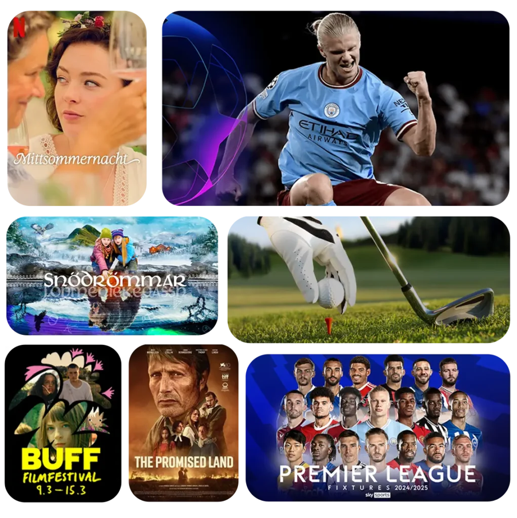 Viking IPTVs varierade innehåll med Netflix-filmen Midsommar, fotbollsstjärnor, svenska filmen Snödrömmar, golftäckning, BUFF filmfestival, The Promised Land och Premier League-matcher.