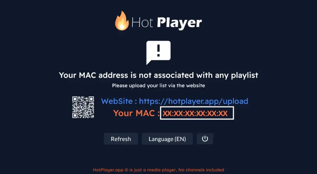 Hitta din enhets MAC-adress i Hot Player-appen.