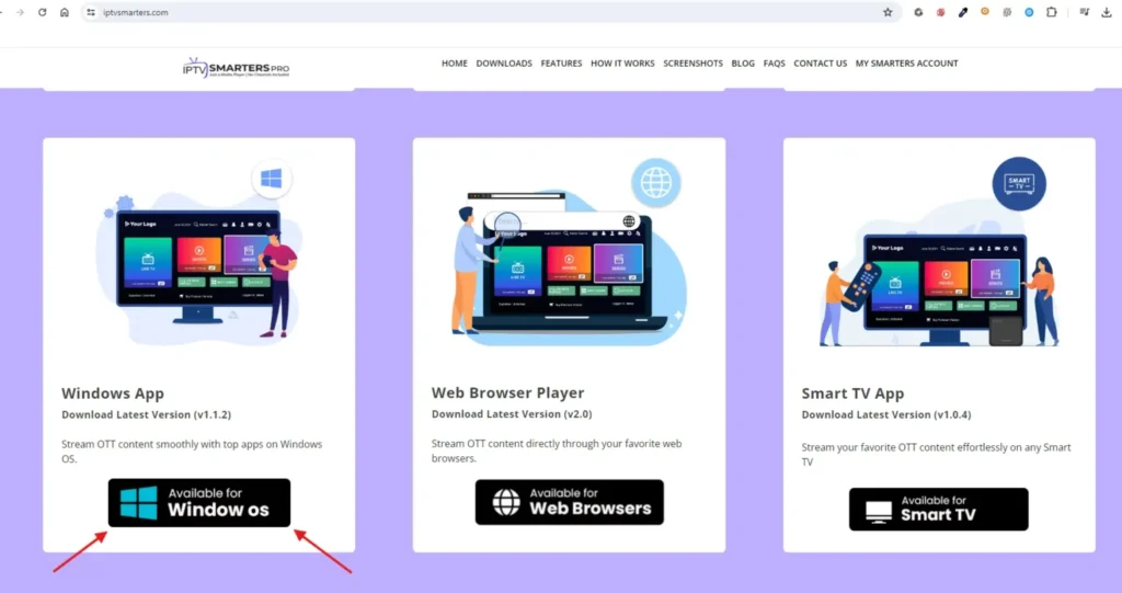 Tryck på Windows-knappen för att installera IPTV Smarters Pro på din Windows-bärbara dator.