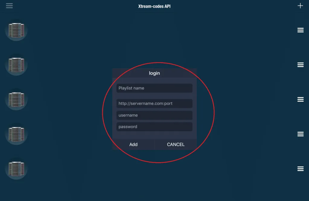 Ange spellistans namn, DNS, användarnamn och lösenord som din iptv-leverantör skickade dig i tivimete iptv-appen.