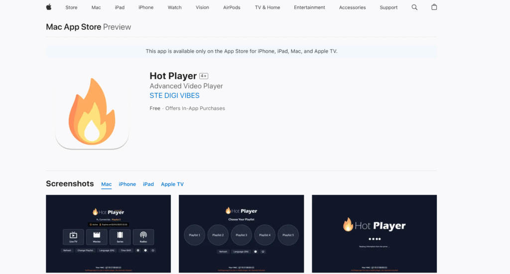Installera Hot Player från den officiella Apple Store