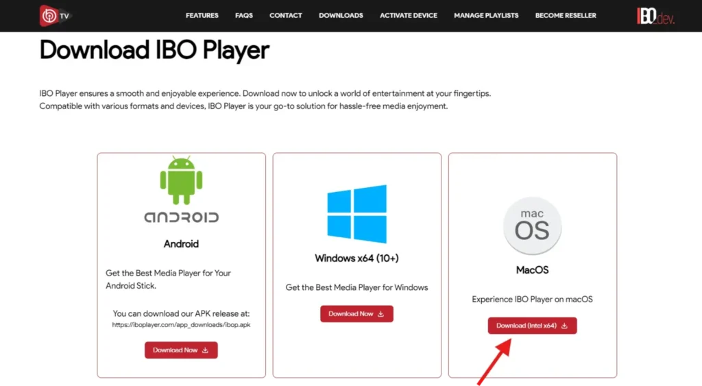 Klicka på MacOS-knappen för att installera IBO Player Pro o på dina MacOS.