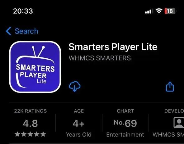 Installera Smarters Player Lite från App Store